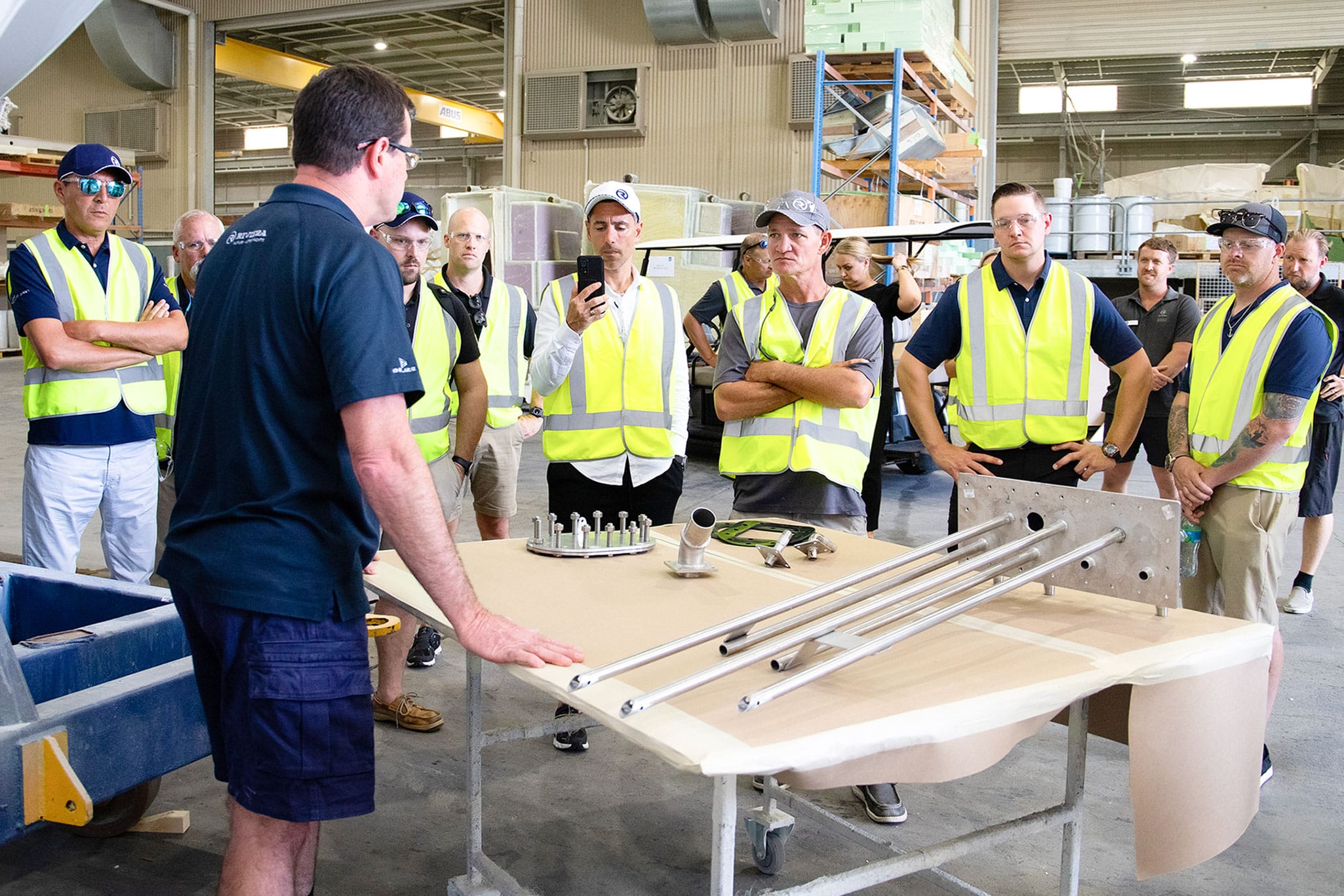 Delegates learn how Riviera's strong and safe fuel tanks are engineered and constructed