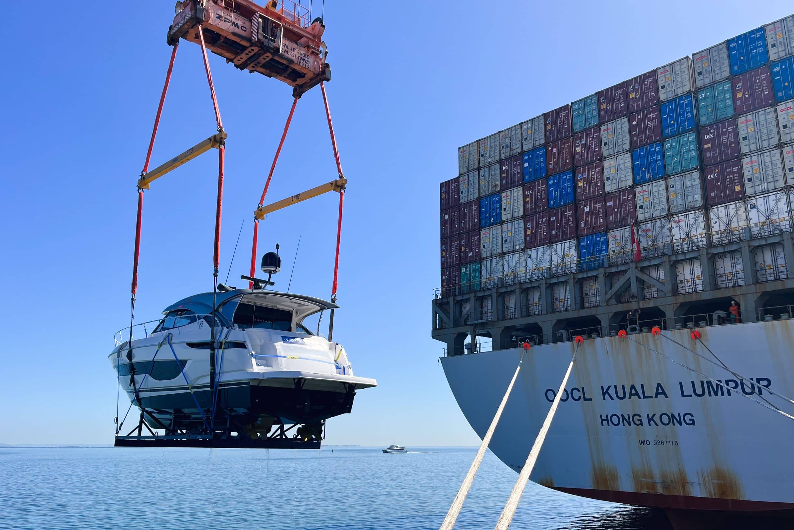 Up, up and away! This 4600 Sport Yacht Platinum Edition is now on her way to the Pacific Northwest of the United States.
