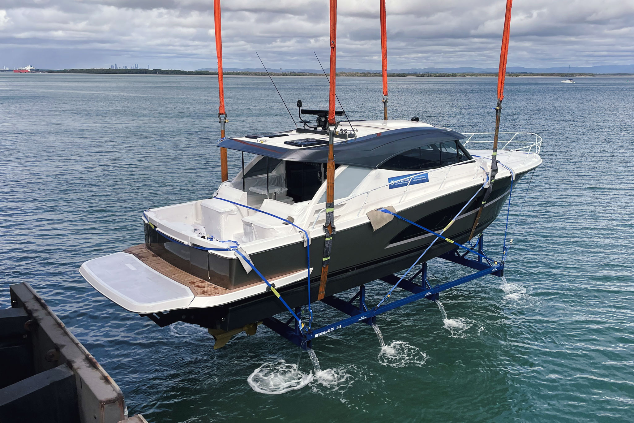 The Riviera owners in California personalise their yachts using brilliant, painted finishes such as this 465 SUV.
