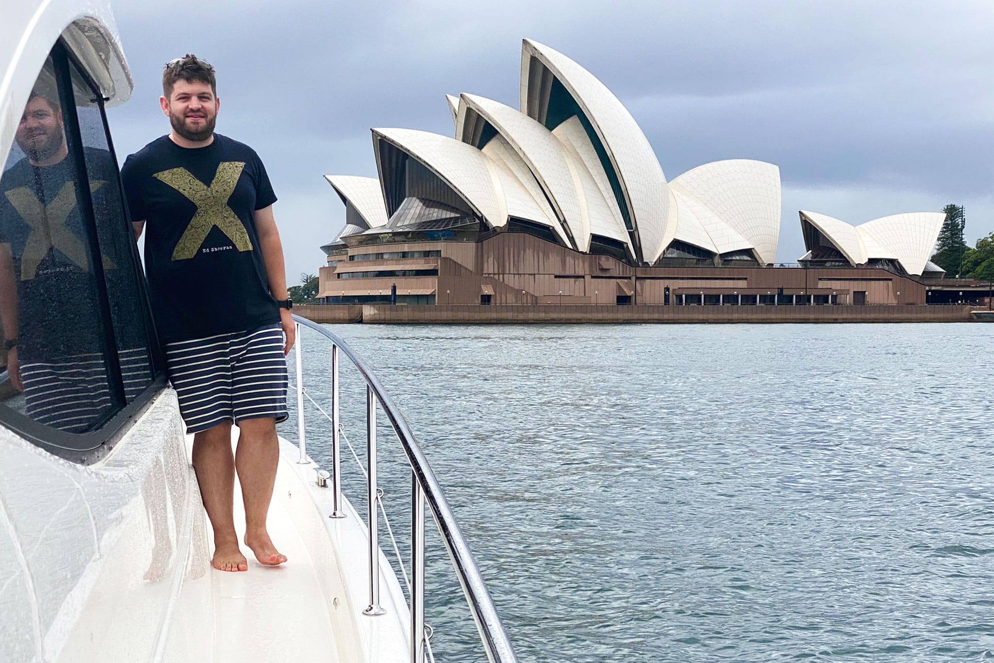 Josh aboard Taylor Made at the Sydney Opera House.