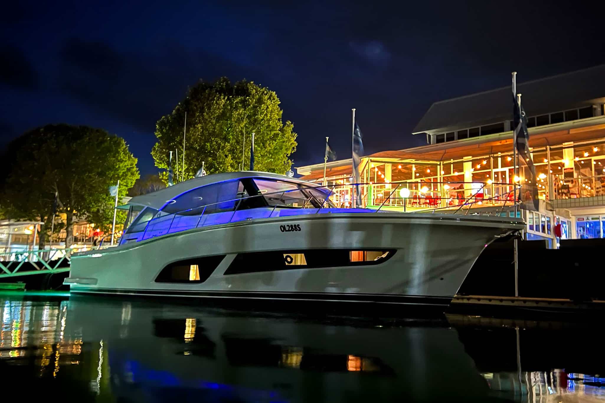 Kevin and Josh spent weeks on board their Riviera 505 SUV at the marina in Nelson Bay.