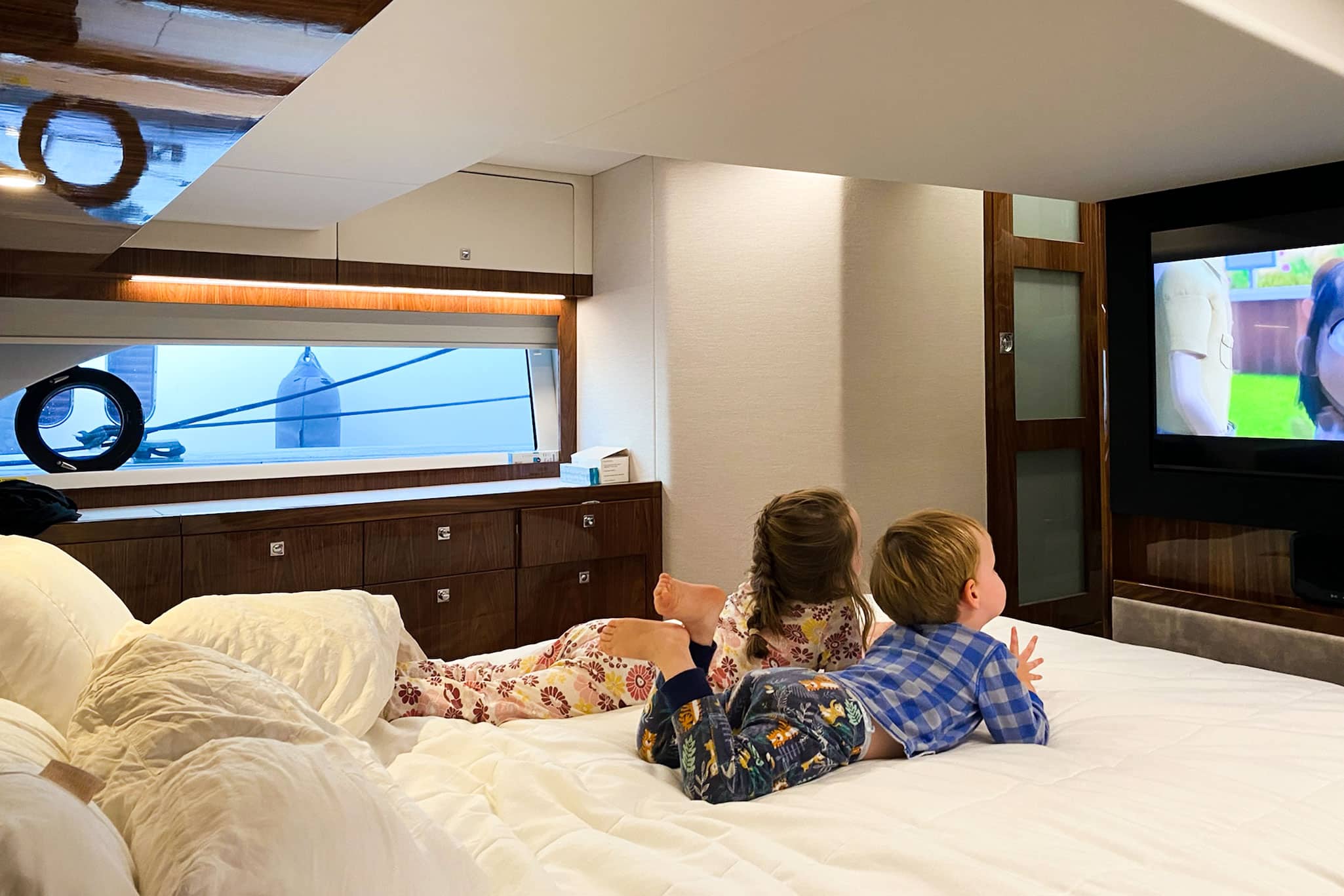 The large full beam master stateroom amidships was a key consideration for the Taylors.
