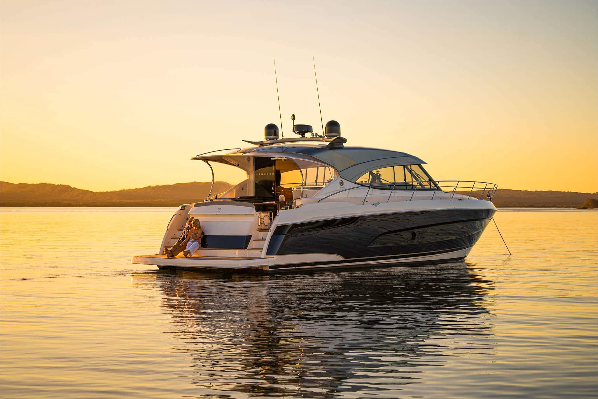 The Riviera 5400 Sport Yacht Platinum Edition on display at the 2024 Sanctuary Cove International Boat Show.