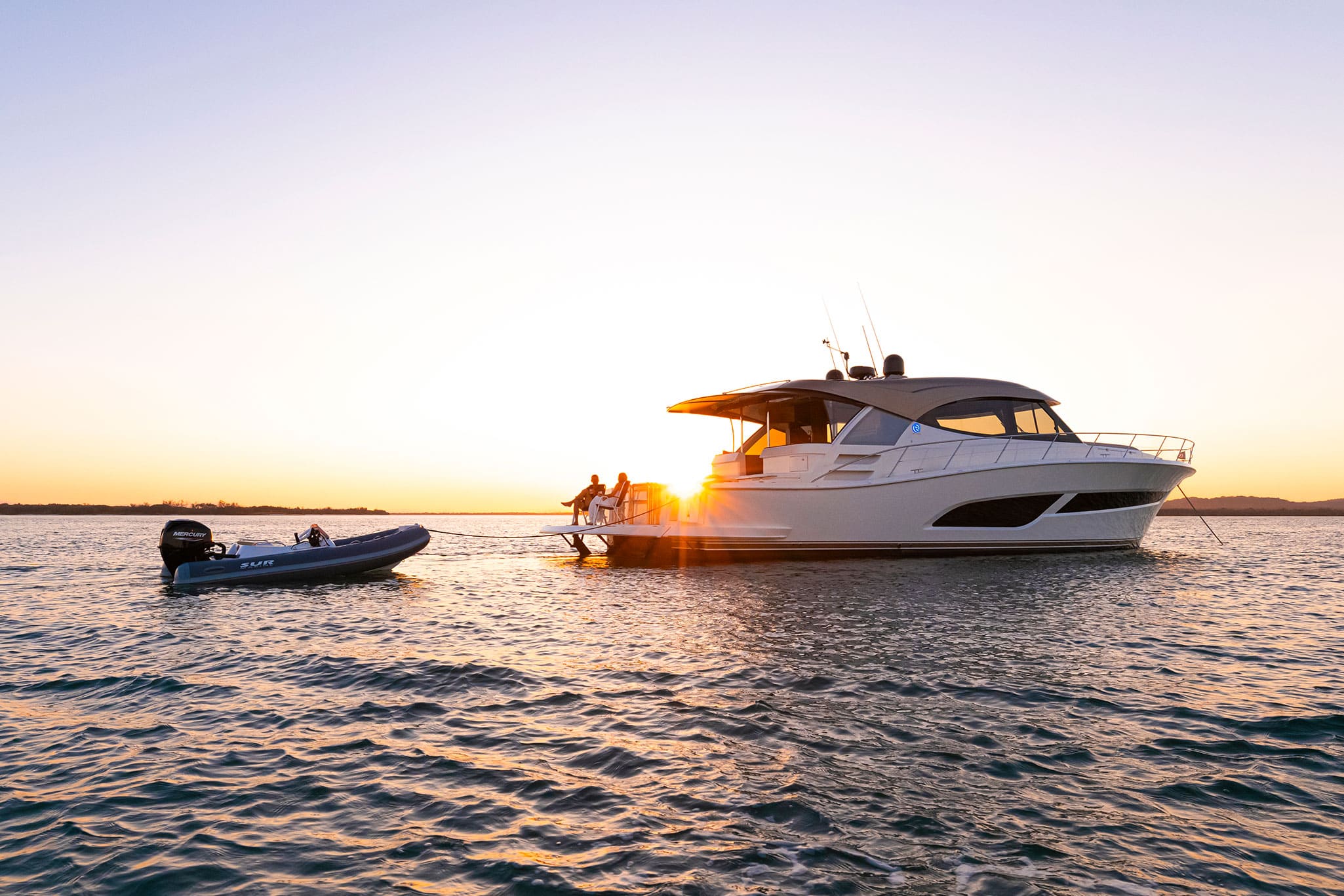 The large hydraulic platform lowers, which allows a tender to be launched. Once in the water, this platform becomes an extension of the cockpit and just the perfect spot for sundowners.