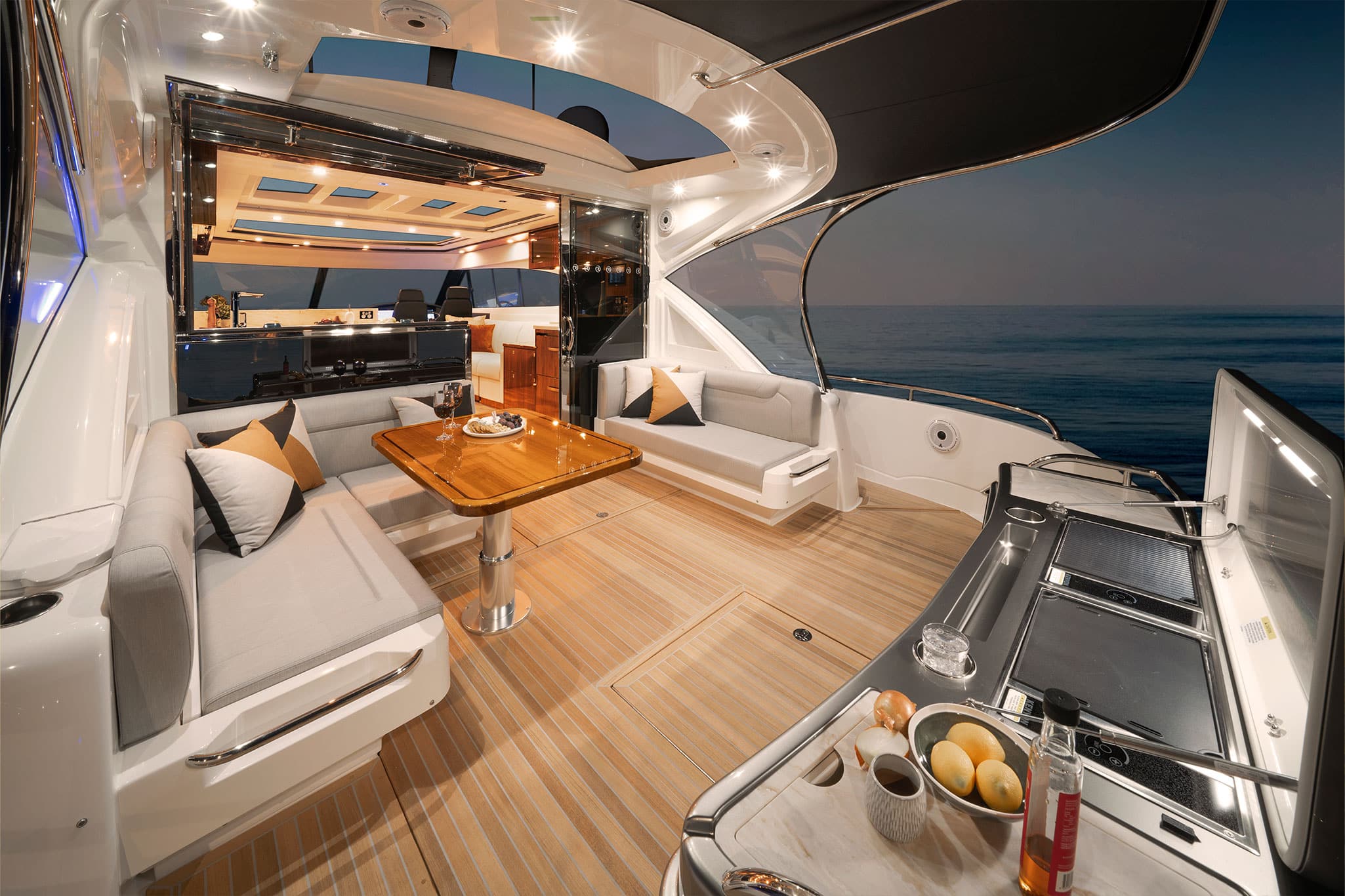 The Riviera 6000 Sport Yacht Platinum Edition on display at the 2024 Sanctuary Cove International Boat Show.
