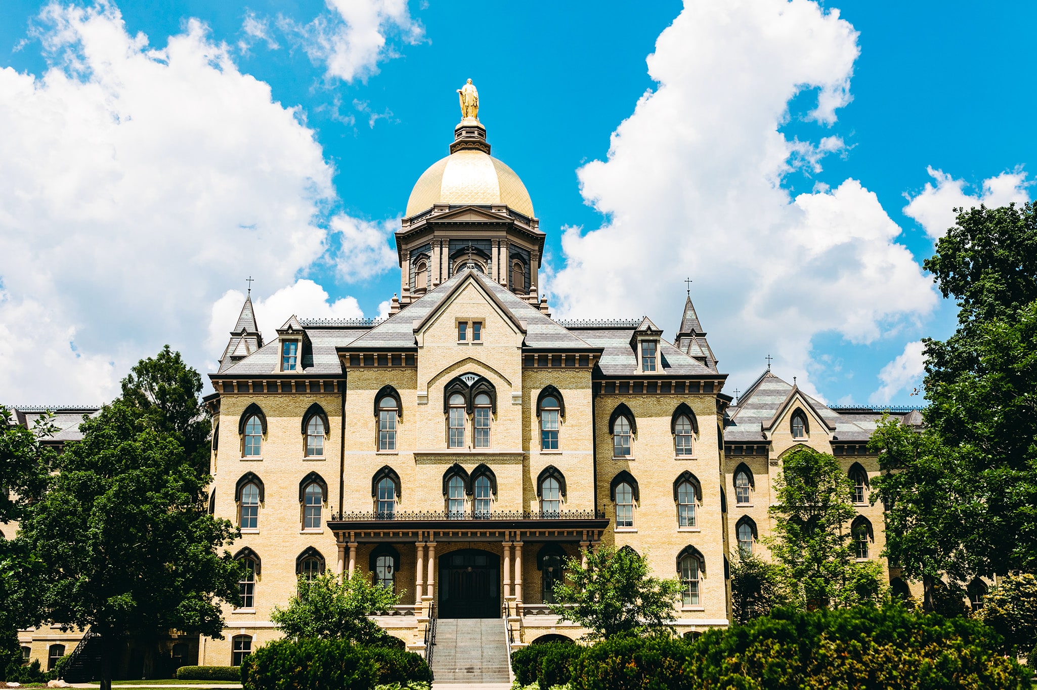 The famous golden dome atop the administration building of Notre Dame University in South Bend, Indiana