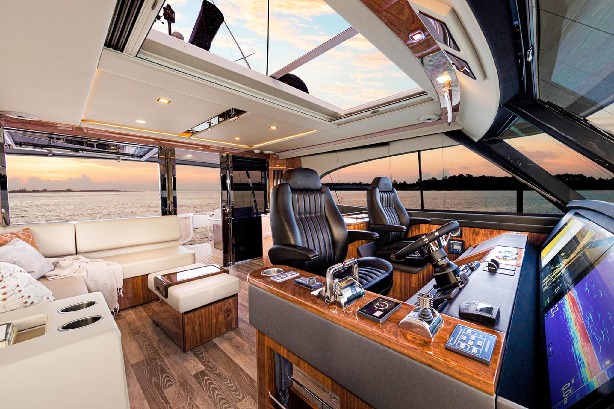 The Riviera 72 Sports Motor Yacht offers an incomparably vast cockpit and covered alfresco deck, spectacular standard power and true long-range capability