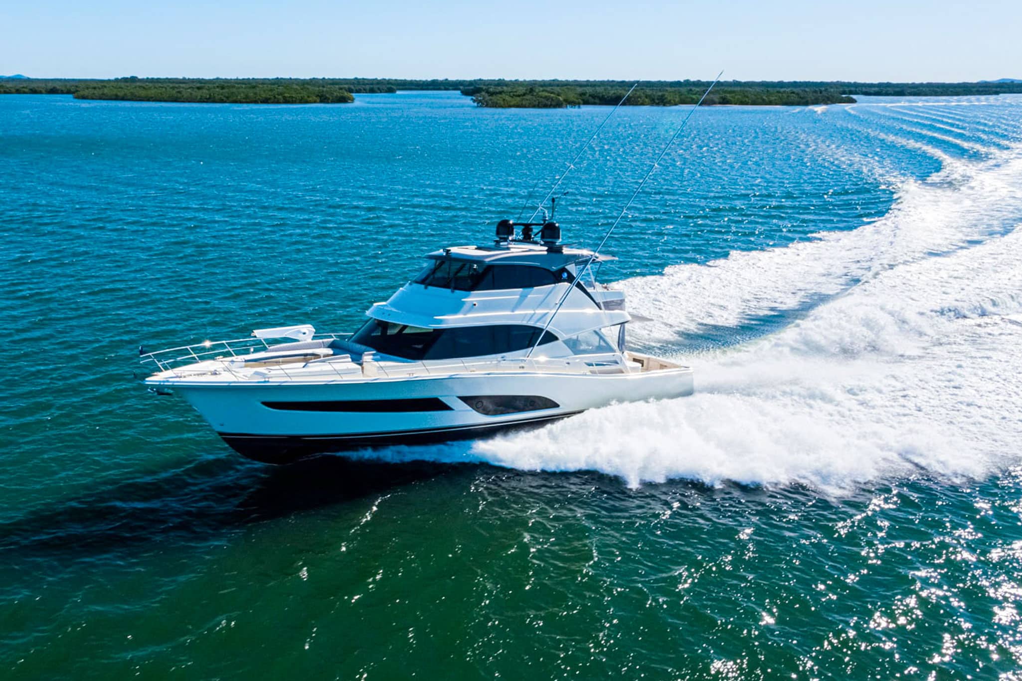 The Riviera 64 Sports Motor Yacht offers signature sports looks, sports performance and a sporting cockpit, renowned Riviera luxury appointments and superior offshore, extended capability
