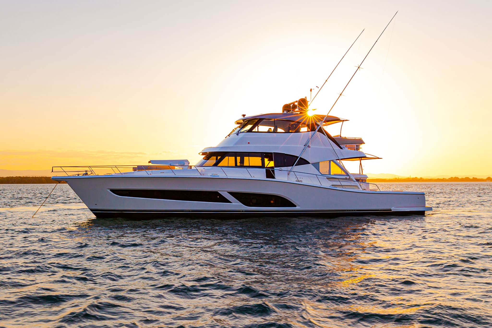 The Riviera 72 Sports Motor Yacht offers an incomparably vast cockpit and covered alfresco deck, spectacular standard power and true long-range capability