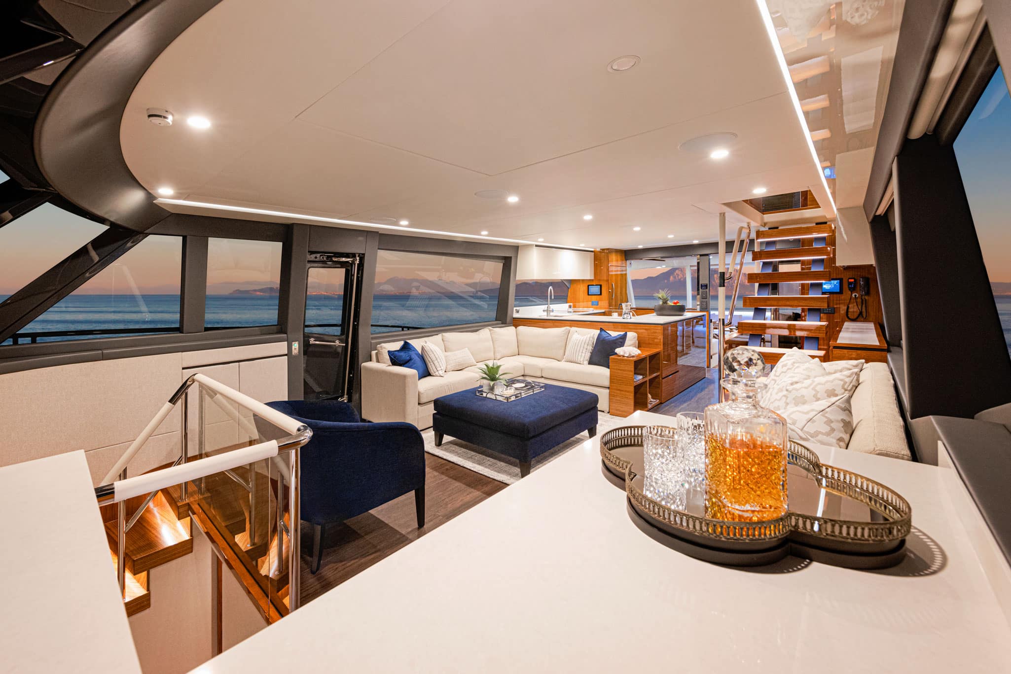 The Riviera 78 Motor Yacht is an ocean-capable, luxury motor yacht equally comfortable whether entertaining in Sydney Harbour, cruising the Mediterranean or relaxing with family on holiday in The Bahamas
