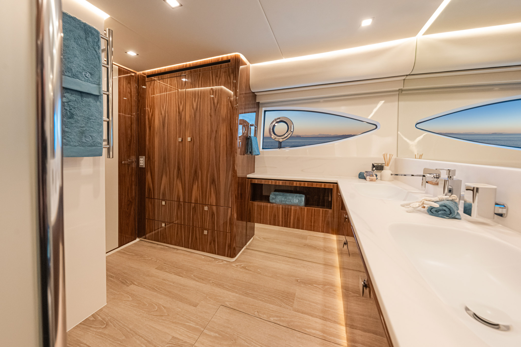 All staterooms and bathrooms enjoy natural light through large, tinted hull windows.
