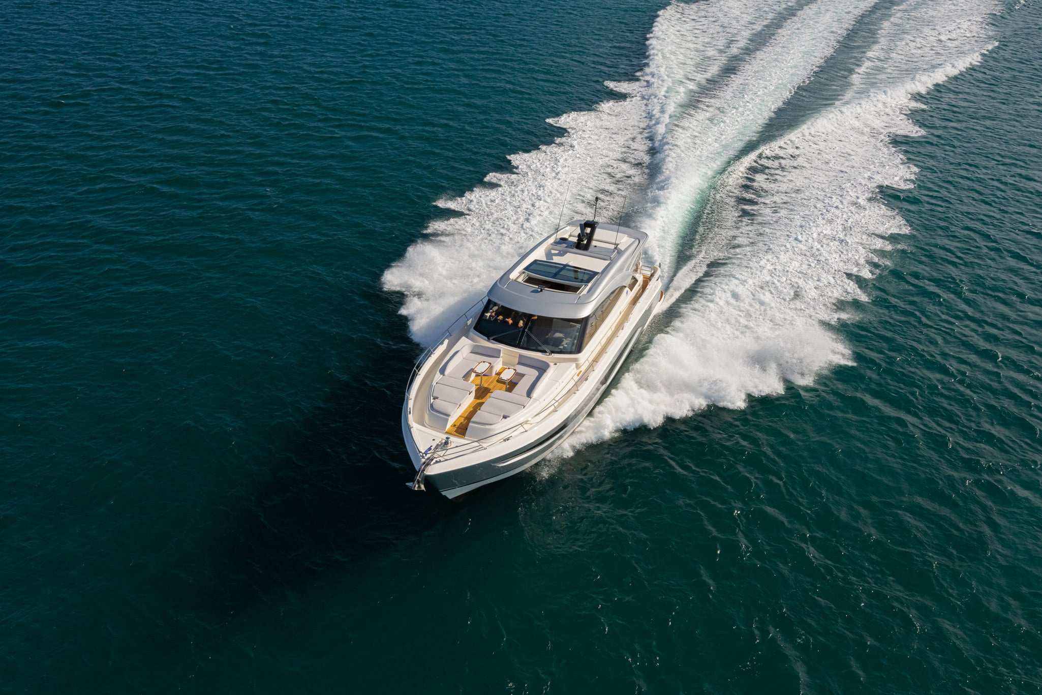 Riviera engineers have selected twin Volvo Penta D13 IPS 1350s, rated at 1000hp (735kW), to deliver effortless power-to-weight performance.