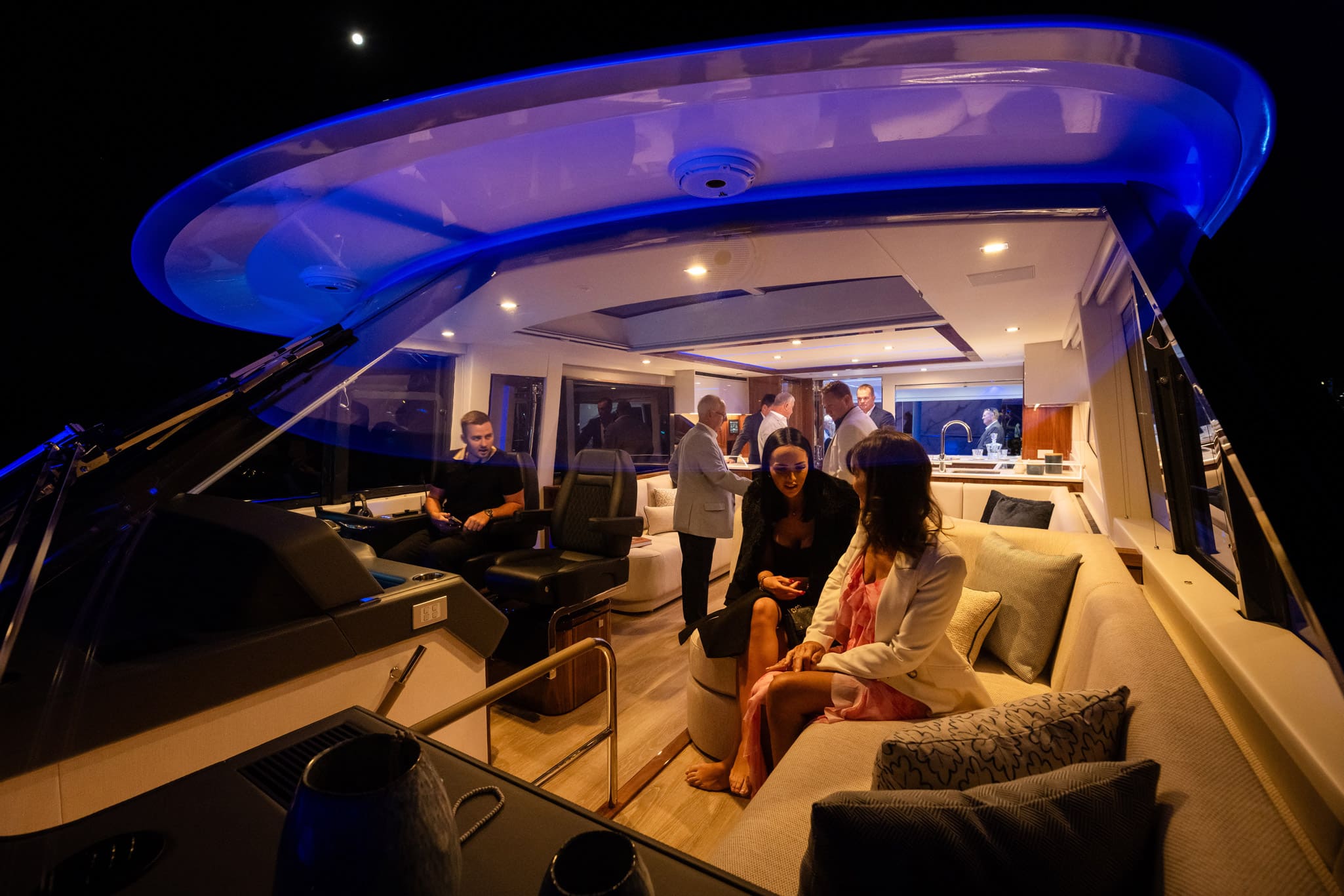 Owners take their first steps on board the luxurious 6800 Sport Yacht Platinum Edition.