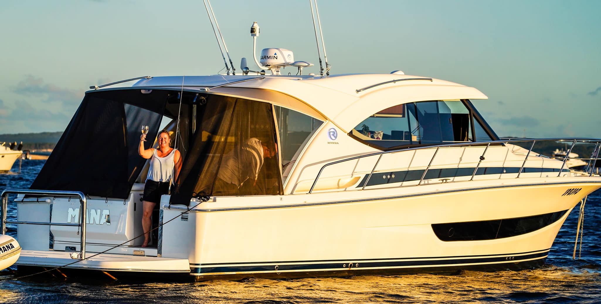 Cheers to a great weekend aboard the Riviera 395 SUV, Mana