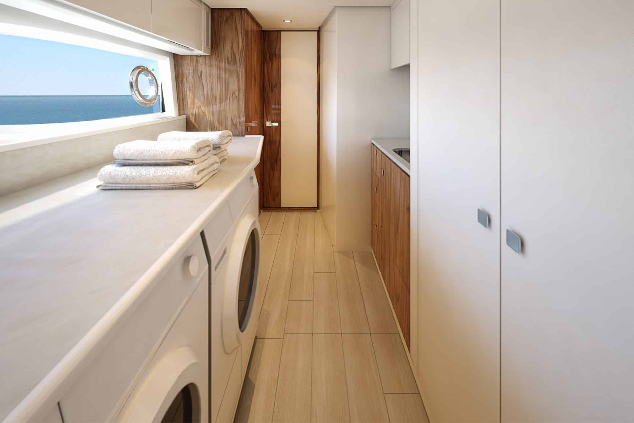 The 6800 offers the option to personalise your yacht in so many ways including the laundry, utility or crew cabin.