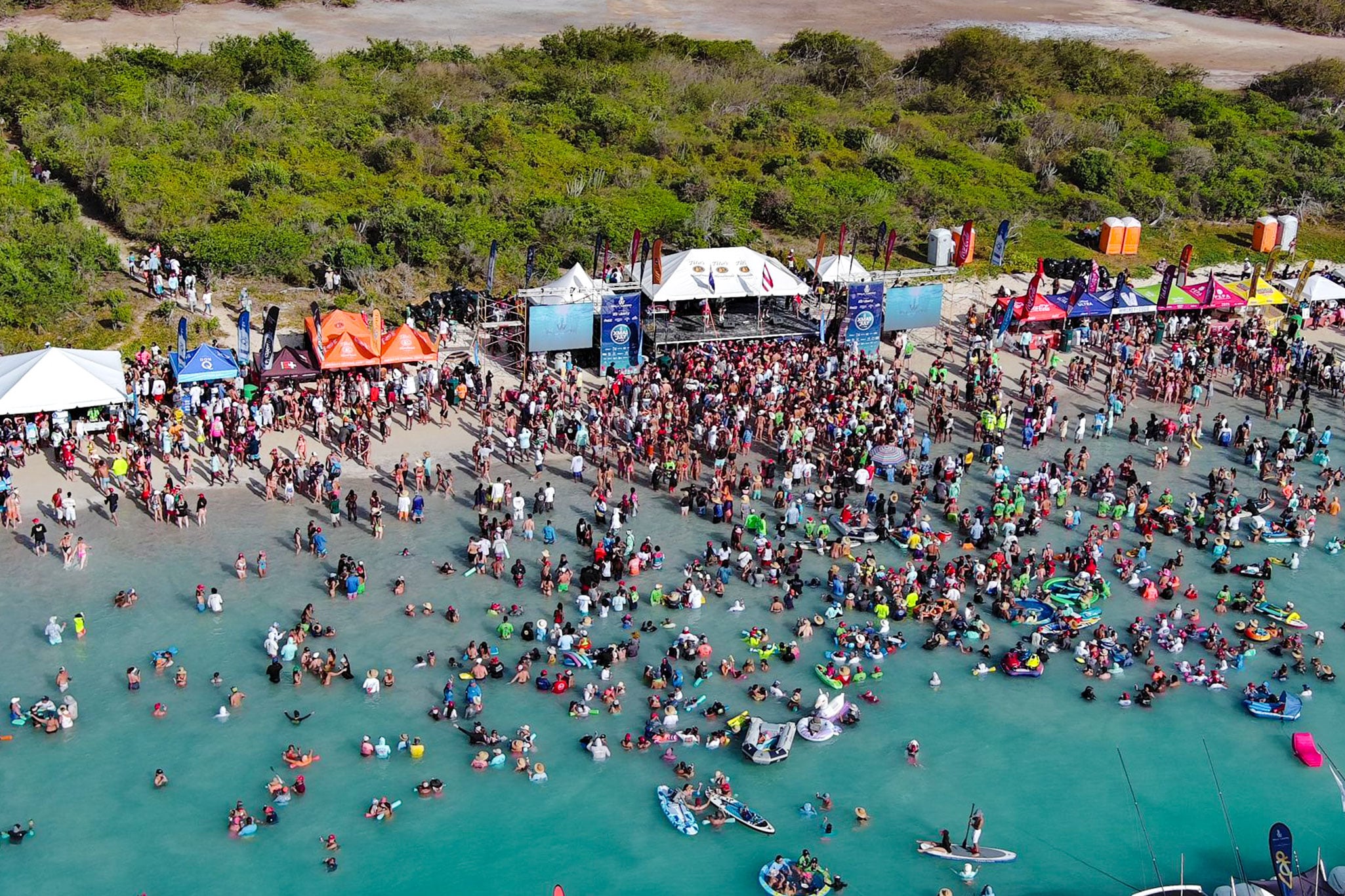 The ultimate mosh pit. The warm Caribbean water attracted hundreds of party goers.