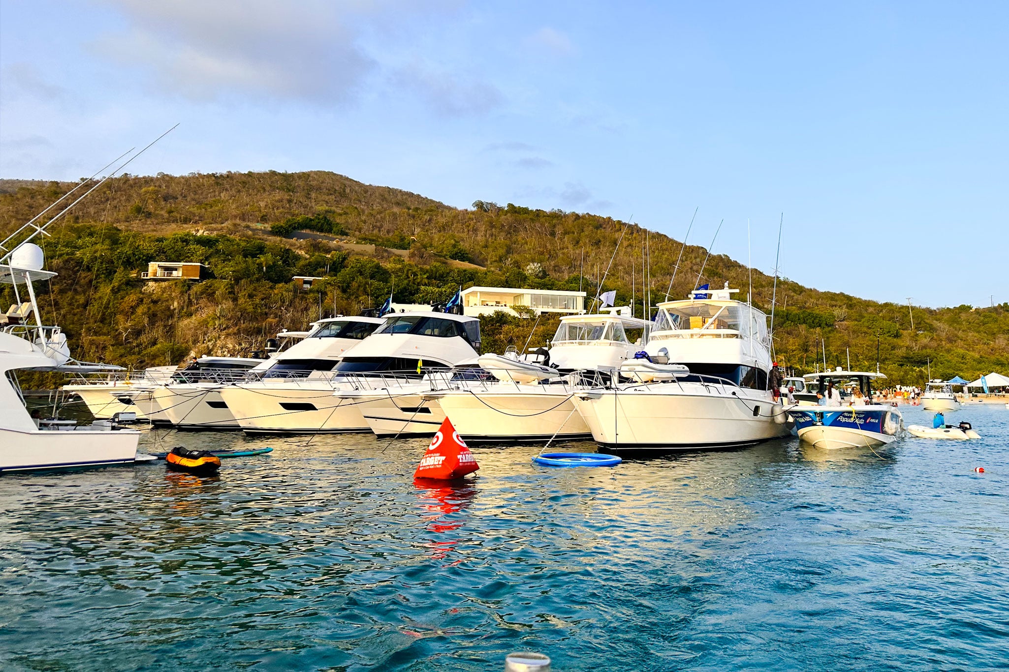 After the Xmas in July party, many of the Riviera owners enjoyed a leisurely cruise with a stop at the Bitter End Yacht Club.